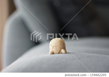 Back view of a wooden carved turtle 134662205