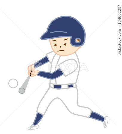 Boy playing baseball swinging a bat and hitting a ball Boy playing baseball swinging a bat and hitting a ball 134662294