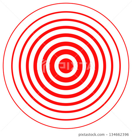 Pain circle red icon for medical painkiller drug medicine. Red wave sign. Red concentric circle symbol. flat style. 134662396