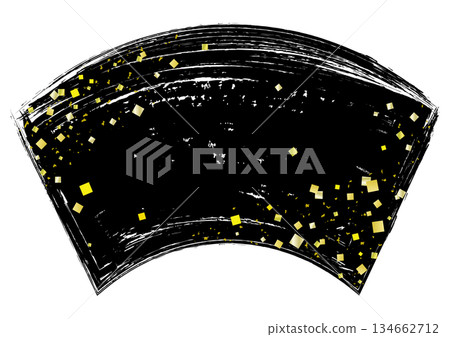 Hand-painted brush-touch fan-shaped and gold leaf frame / black Hand-painted brush-touch fan-shaped and gold leaf frame / black 134662712