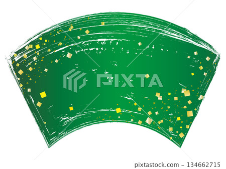 Hand-painted brush-touch fan-shaped and gold leaf frame / green Hand-painted brush-touch fan-shaped and gold leaf frame / green 134662715
