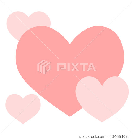 A simple hand-drawn illustration icon of overlapping large and small hearts. Red and pink. A simple hand-drawn illustration icon of overlapping large and small hearts. Red and pink. 134663053