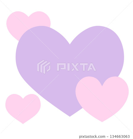 Simple hand-drawn illustration icon of overlapping large and small hearts. Pink and purple. Simple hand-drawn illustration icon of overlapping large and small hearts. Pink and purple. 134663063