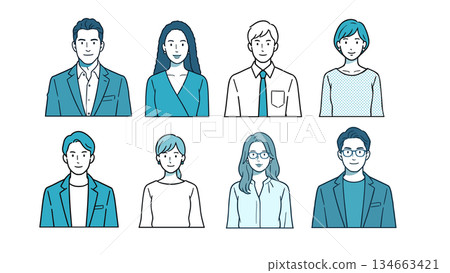 展現人物多樣性的半身像插畫（由人工智慧創作） 134663421