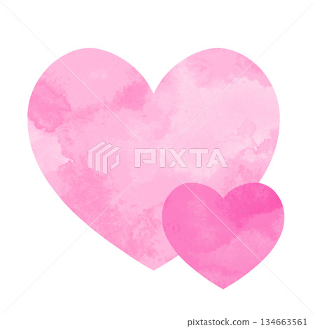 簡單的手繪水彩插圖,粉紅色的大愛心和小愛心重疊在一起。 簡單的手繪水彩插圖,粉紅色的大愛心和小愛心重疊在一起。 134663561