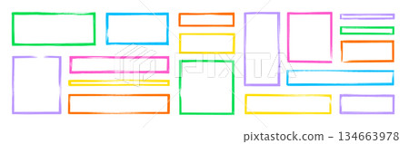 Hand drawn rectangle frame with brush strokes and rough edges. Color photo rectangle, box border. Hand drawn brush stroke texture stamp shape set with rough edge effect. Vector Hand drawn rectangle frame with brush strokes and rough edges. Color photo rectangle, box border. Hand drawn brush stroke texture stamp shape set with rough edge effect. Vector 134663978