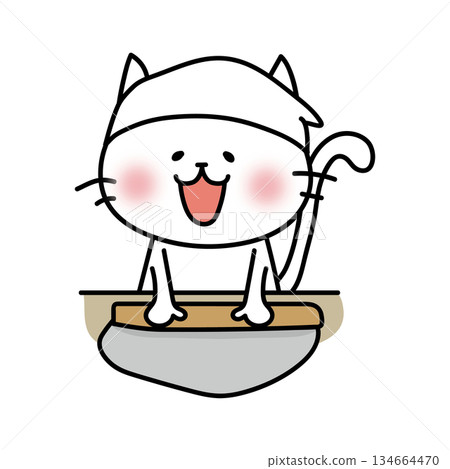 白貓正在做蕎麥麵 134664470