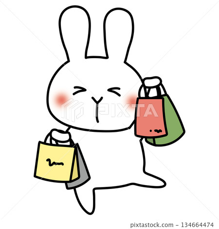 一隻白兔正在瘋狂購物 一隻白兔正在瘋狂購物 134664474