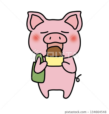 一隻行走的豬在吃 134664548