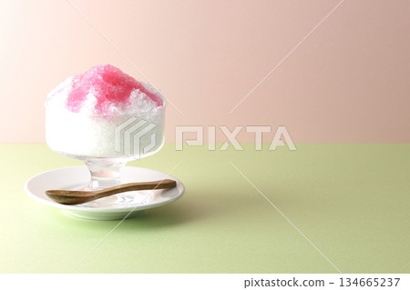 Shaved ice with strawberry syrup 134665237
