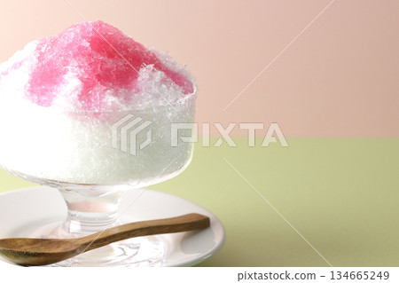 Shaved ice with strawberry syrup 134665249