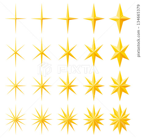 Set of vector illustrations of various shapes of star, sparkle and glitter mark icons 134665379