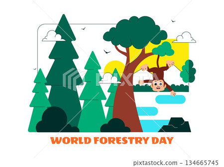 World Forestry Day Vector Illustration Featuring Global Forest Conservation, Sustainable Nature Protection, and Environmental Awareness Background 134665745