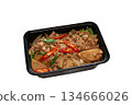 stir fry minced pork on rice in lunch box 134666026