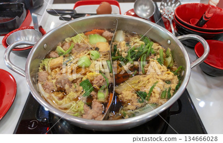 boiling meat and vegetables in hot pot boiling meat and vegetables in hot pot 134666028