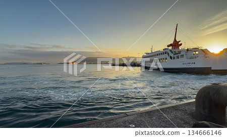 A ferry arriving at dawn A ferry arriving at dawn 134666146
