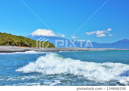 Miho no Matsubara and Mt. Fuji in Shizuoka prefecture blue sky 134666206