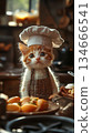 Feline chef bakes pastries in a cozy kitchen. Generative AI 134666541