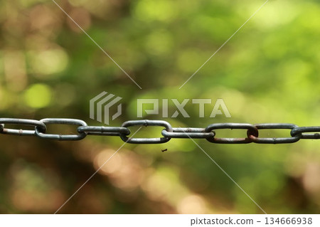 Chain is shown in a blurry image with a green background Chain is shown in a blurry image with a green background 134666938