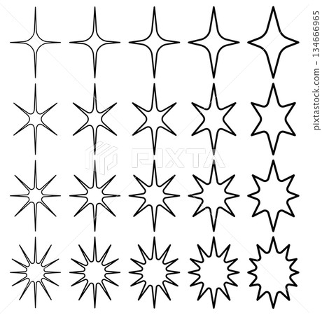 Set of vector illustrations of various shapes of star, sparkle and glitter mark icons 134666965