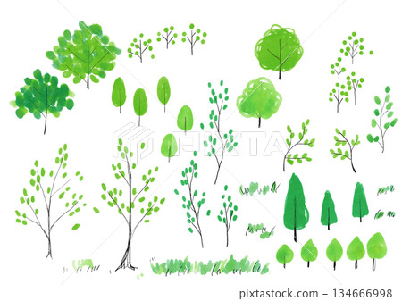 可愛樹木手繪插畫素材套裝 134666998