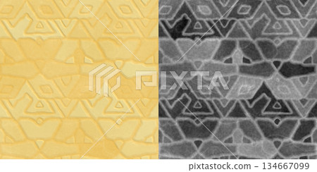 Ancient stone wall with carvings. Wall background via an alpha channel. 134667099