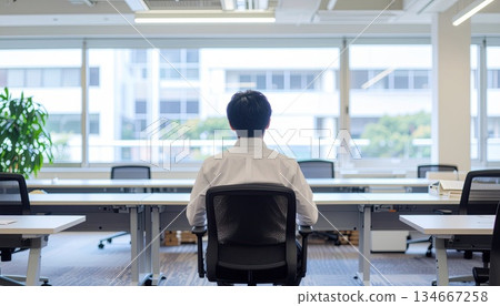 AI Image: Back view of a person sitting at a desk 134667258