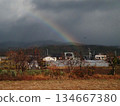 A rainbow over the winter sky, the Shikoku Mountains, and the Kancho Plain 134667380