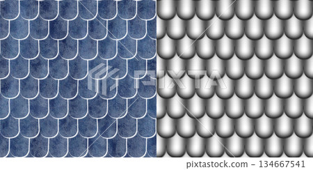 Overlapping roof tiles pattern. Roof tiles background via an alpha channel. Overlapping roof tiles pattern. Roof tiles background via an alpha channel. 134667541