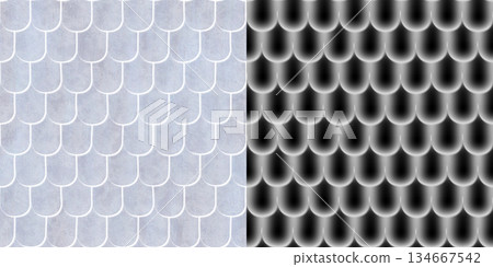 Overlapping roof tiles pattern. Roof tiles background via an alpha channel. Overlapping roof tiles pattern. Roof tiles background via an alpha channel. 134667542
