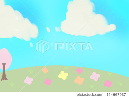 Blue sky and flower background Blue sky and flower background 134667987