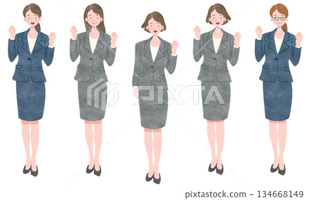 Five variation sets of businesswomen in suits making fist pumps Five variation sets of businesswomen in suits making fist pumps 134668149