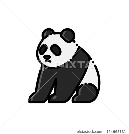 A super cute bear sitting on its side, Yuanhuan, black and white, and a beautiful man! Suitable for animals, zoo or therapeutic design. 134668181