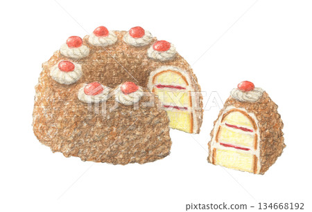 German sweets Frankfurter Kranz watercolor pencil illustration 134668192