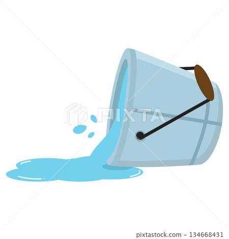 Cartoon Bucket with Water Spilling 134668431