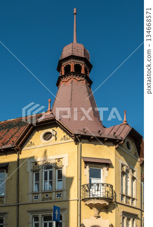 Targu Mures Historic Corner Tower Ornate Residential Building 134668571