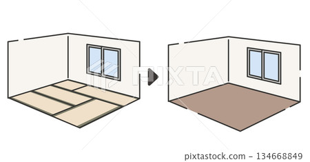 Before and after of a renovation to change from tatami to flooring Before and after of a renovation to change from tatami to flooring 134668849