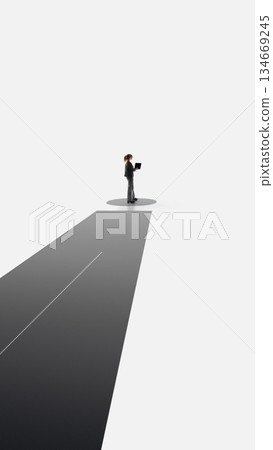 Abstract strategic design with woman positioned on letter I. 134669245