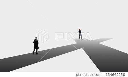 Clean strategic composition with individual standing on letter X. 134669258