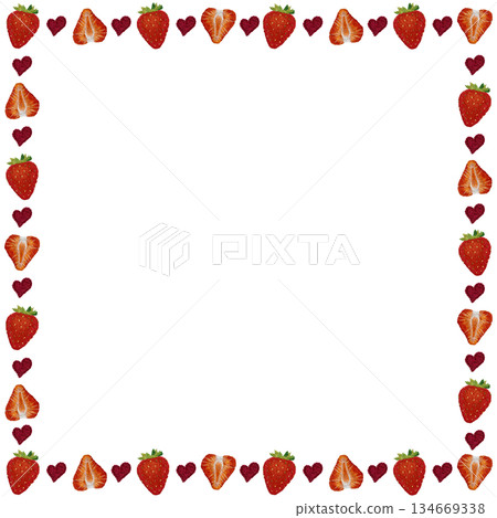 【草莓心形邊框】手工刺繡插畫材質 134669338