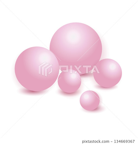 Cluster of glossy pink spheres on white background 134669367