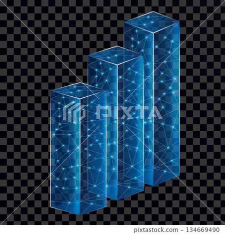 Stylized Data Visualization: 3D Bar Graphs with a Futuristic Network Design Reflecting Information Growth and Analytics Trends Stylized Data Visualization: 3D Bar Graphs with a Futuristic Network Design Reflecting Information Growth and Analytics Trends 134669490