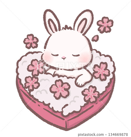 Sweet Sleeping Sakura Bunny Resting In Heart Shaped Bowl Cute Pastel Rabbit Illustration Kawaii Spring Floral Clipart For Valentines And Stickers Sweet Sleeping Sakura Bunny Resting In Heart Shaped Bowl Cute Pastel Rabbit Illustration Kawaii Spring Floral Clipart For Valentines And Stickers 134669878
