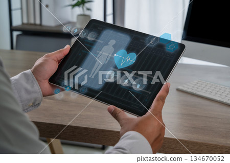 health monitoring man Using Technology innovation Application for Personal Wellbeing innovation health chart analysis report and check health 134670052