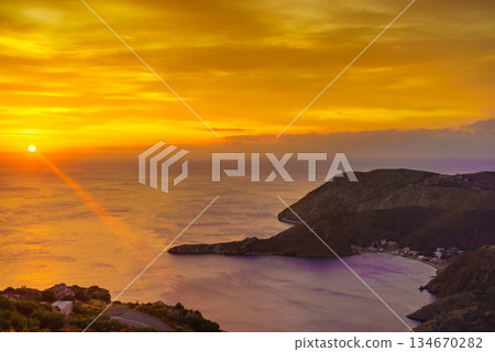 Greek coast at sunrise Peloponnese Mani Greek coast at sunrise Peloponnese Mani 134670282
