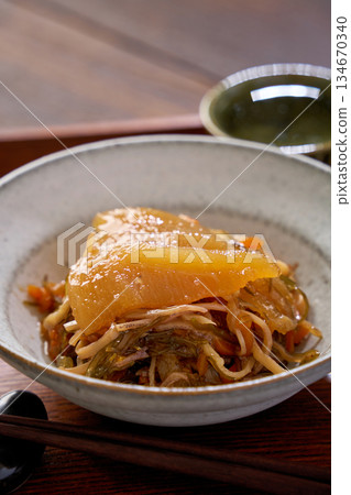 Matsumae pickled herring roe and a side dish to go with sake 134670340