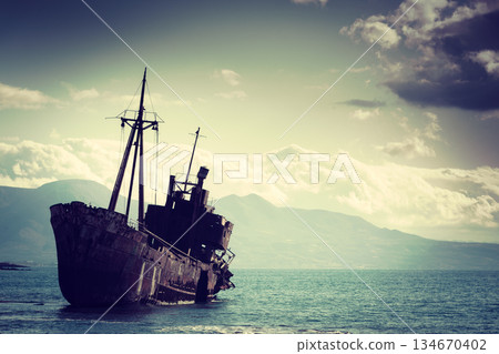 The famous shipwreck near Gythio Greece 134670402