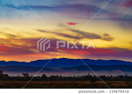 Sunset landscape on coast in Spain 134670418