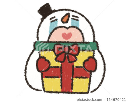 Snowman happy with his Christmas present 134670421