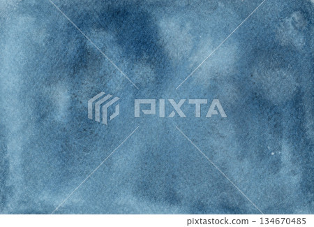 Denim blue watercolor textured background with muted navy tone. Hand drawn abstract paint wash with soft granulation and paper feel. Suitable for business card template or creative poster design. 134670485